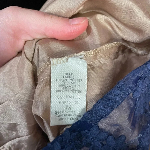 Blu Pepper Navy Blue Dress with Embroidered Mesh Fabric and Nude Underlay - Picture 11 of 12